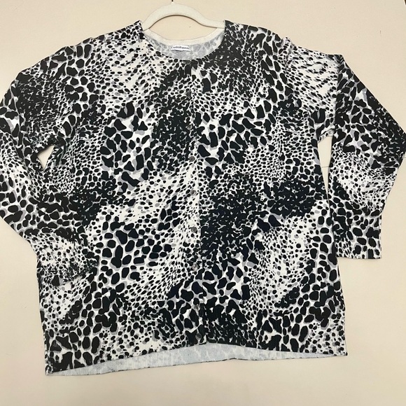 croft & barrow Sweaters - CROFT & BARROW Black and White Animal Print 100% Cotton Cardigan Sweater Size L